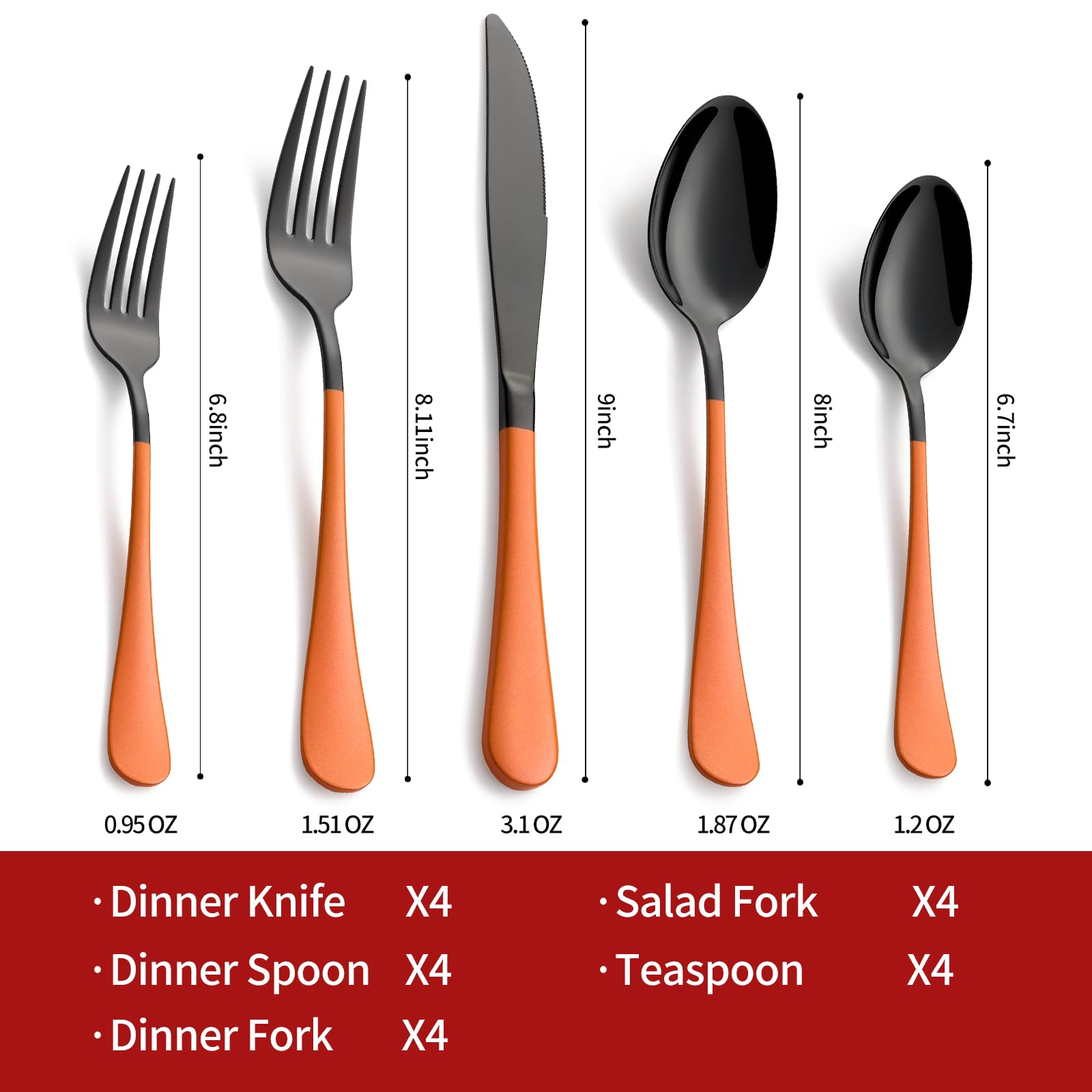 Dinner knives from Onlycooker 20-piece set in pink and black