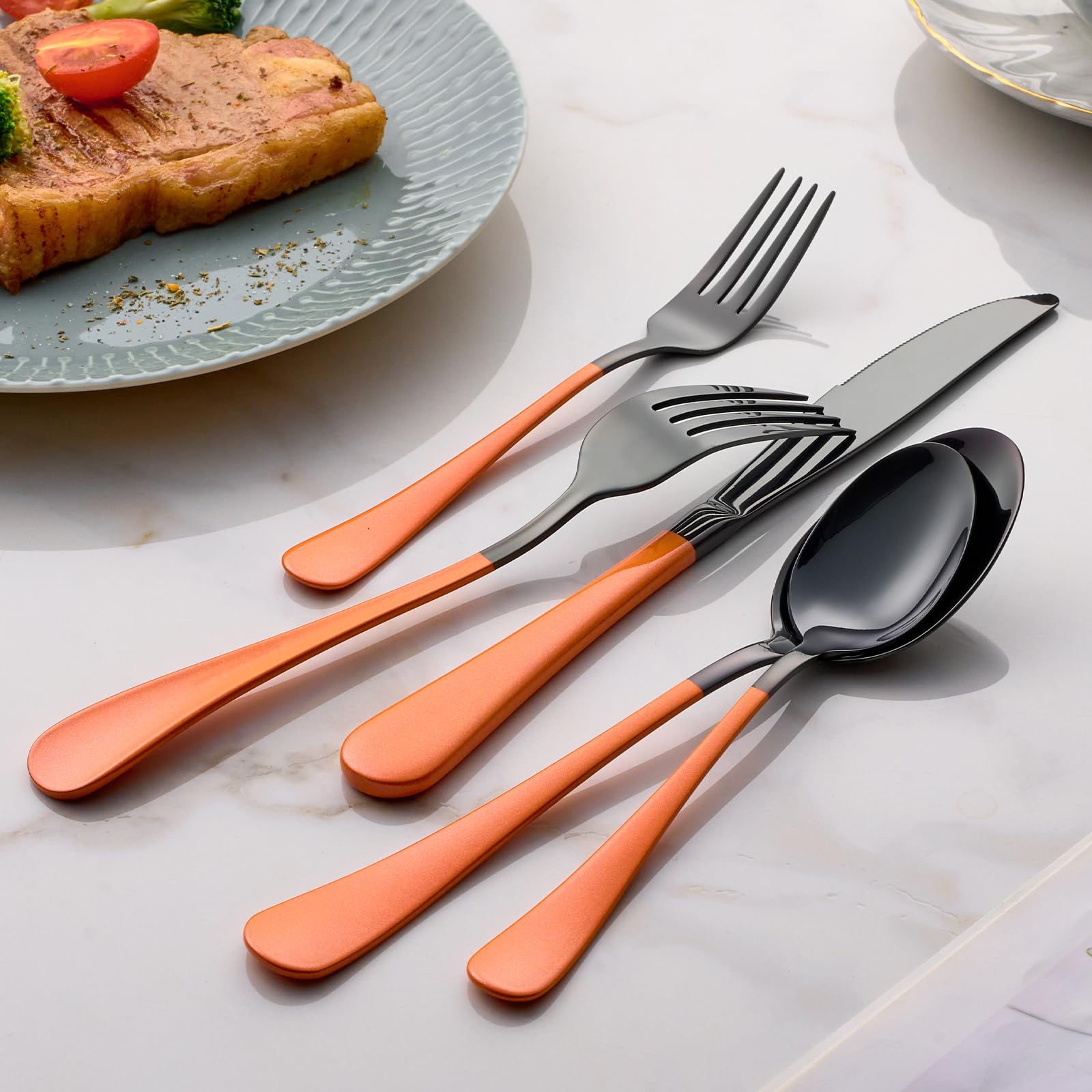 Dishwasher safe pink and black flatware by Onlycooker