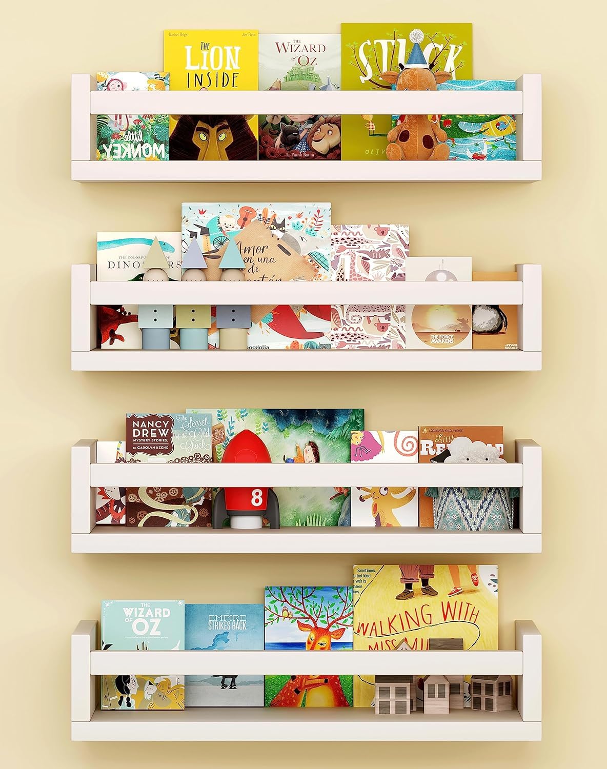 Onlysky set of four wall mounted kids bookshelf in white