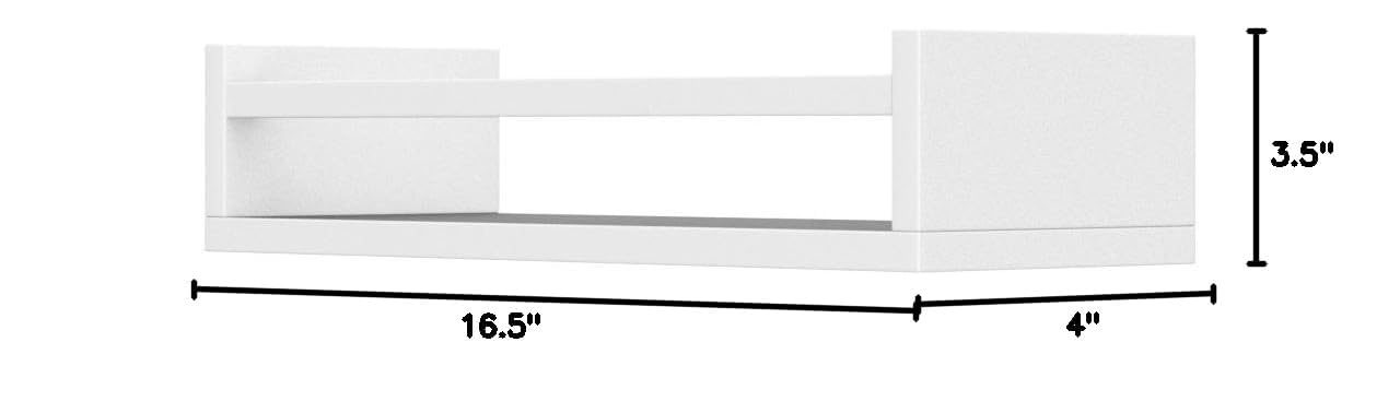 White floating nursery shelves for books and toys