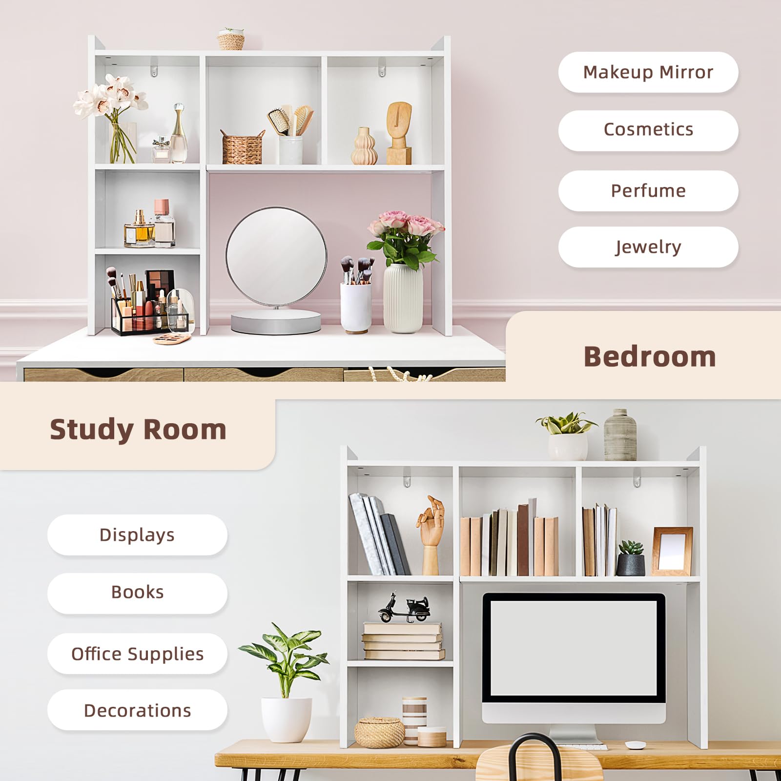 Sturdy load-bearing design dorm hutch 5 compartments