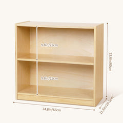Wooden Montessori shelf with rounded edges for safety