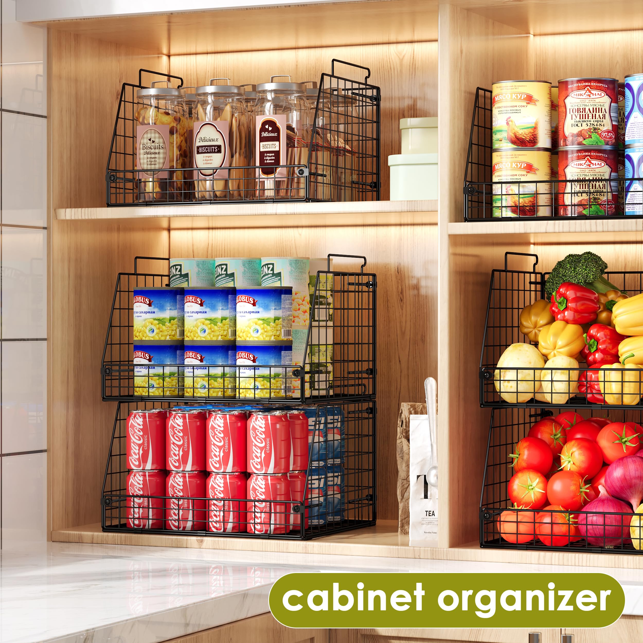 Screw-in assembly pantry baskets stacked together