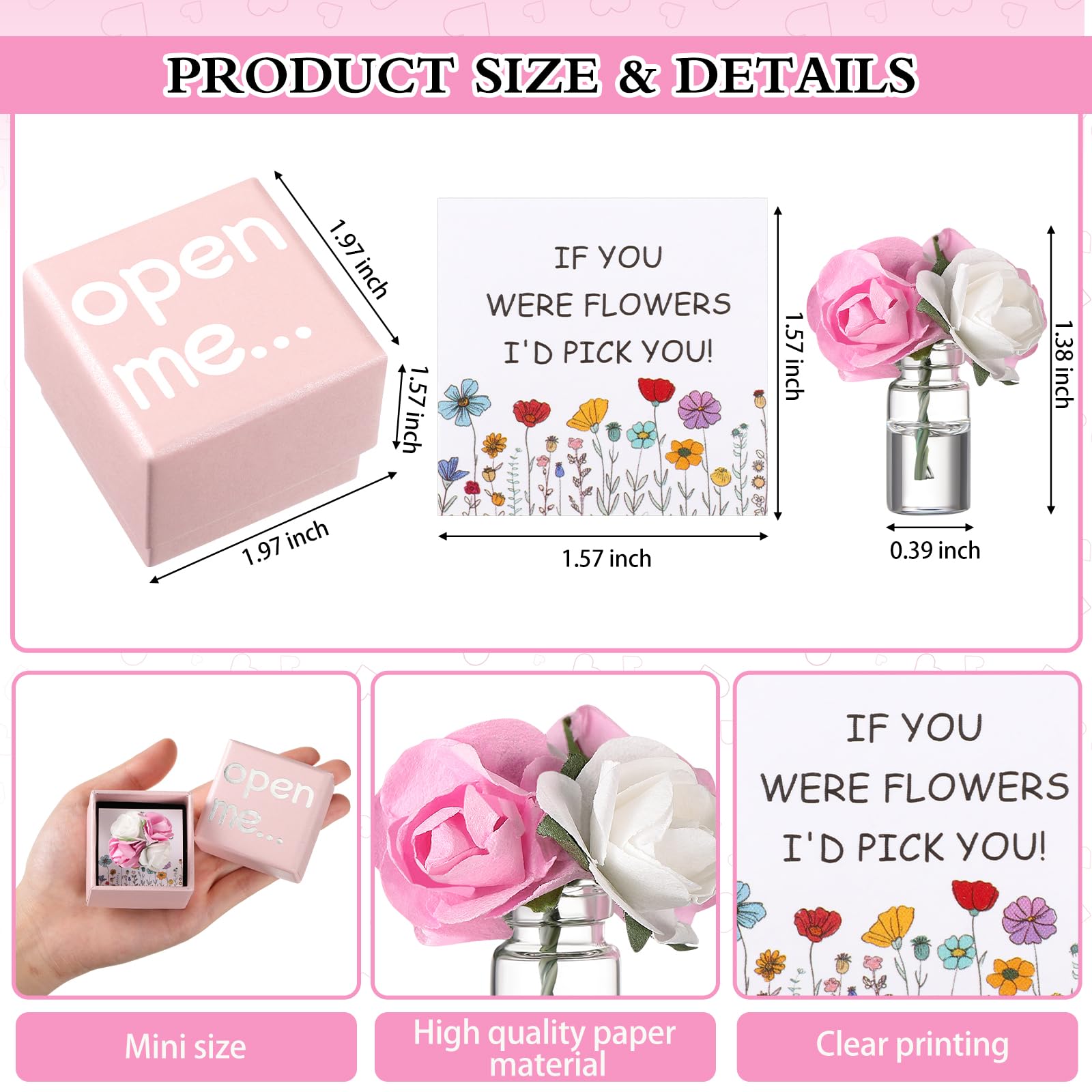open me gift card and mini rose in glass bottle
