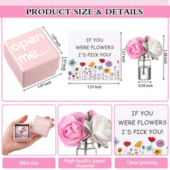 open me gift card and mini rose in glass bottle