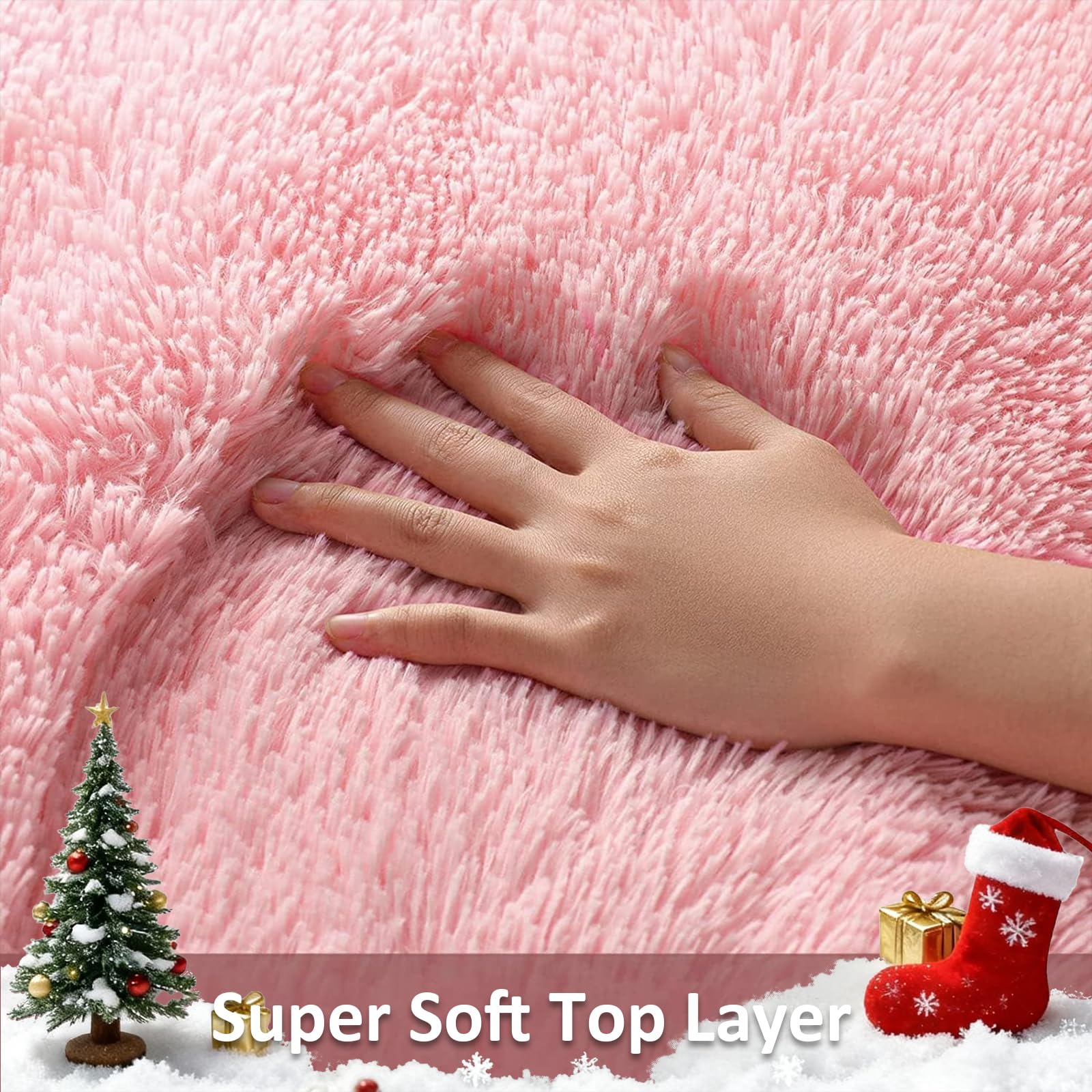 Ophanie pink shaggy rug living room 4x6