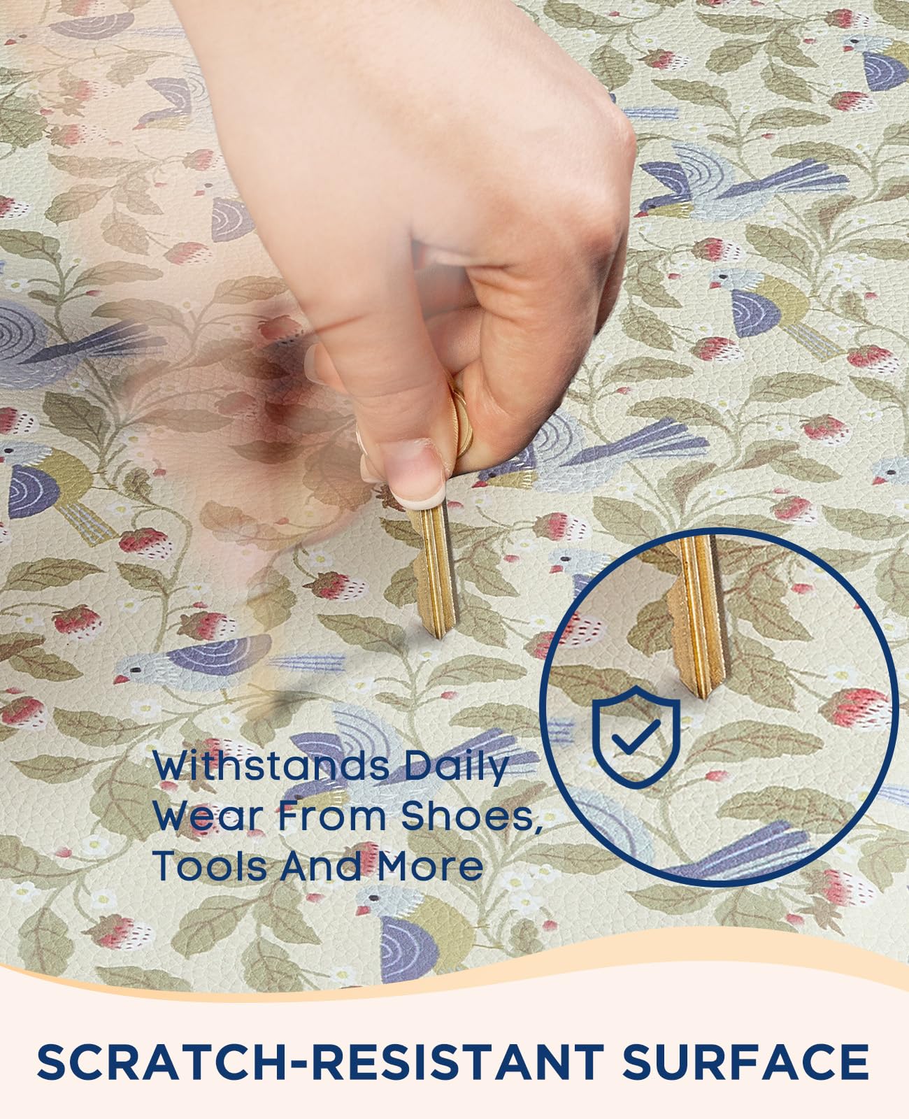 Ophanie slip resistant backing and beveled edge