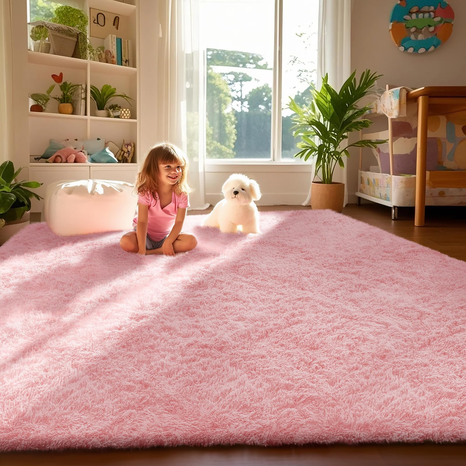 Ophanie soft fluffy shaggy rugs pink 4x6 for bedroom