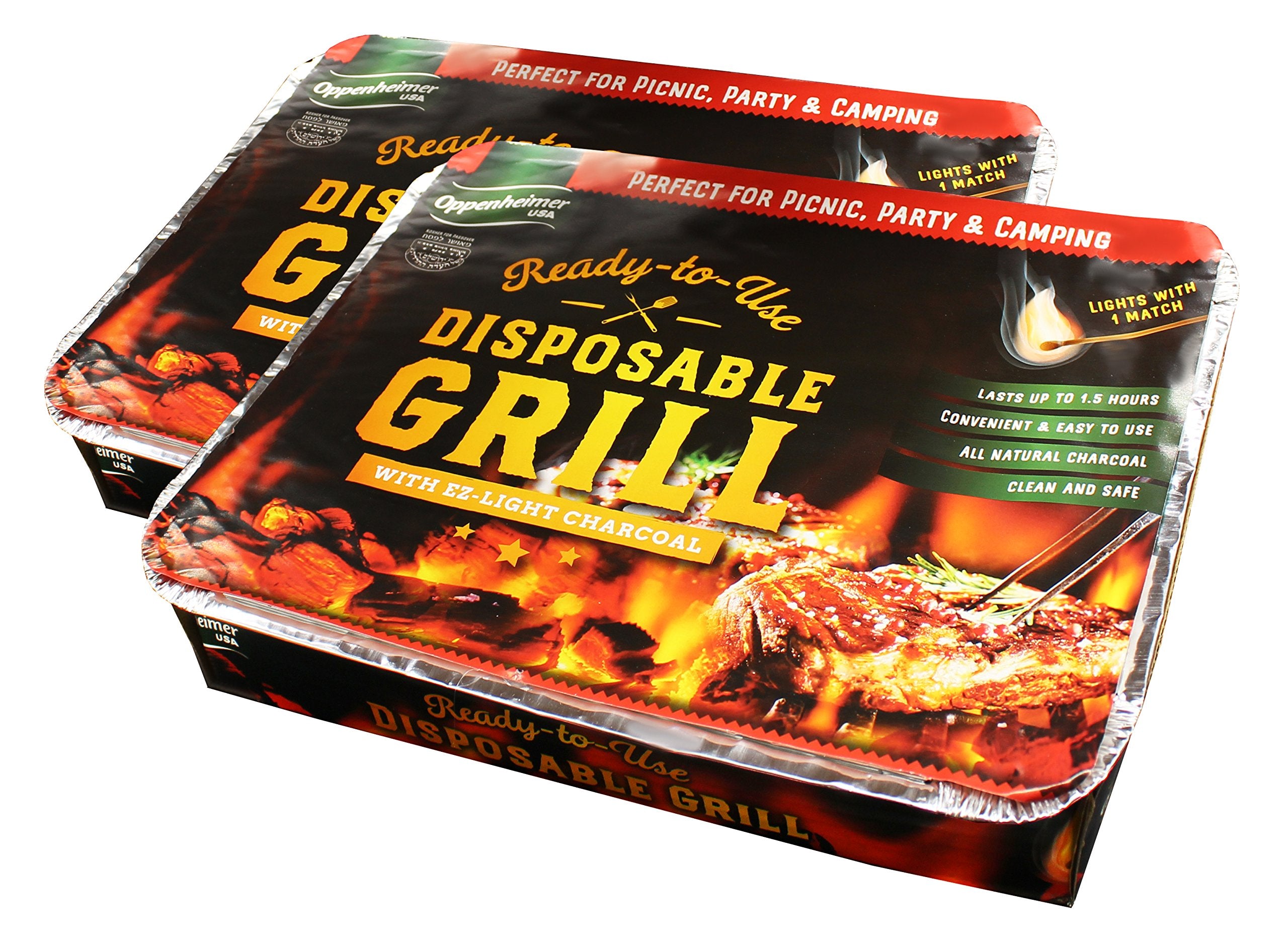 Oppenheimer USA disposable charcoal grill on-the-go with pack of 2