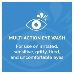 Optrex Multiaction Eye Wash with Eye Bath 300ml packaging label