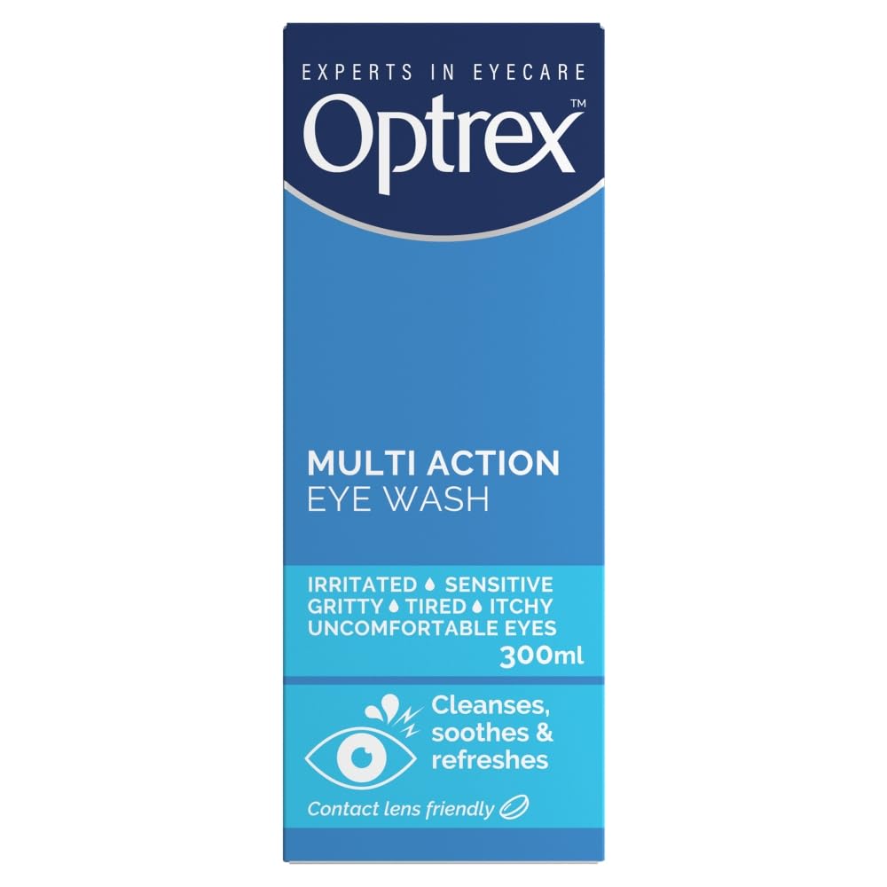 Optrex Multiaction Eye Wash with Eye Bath 300ml bottle front