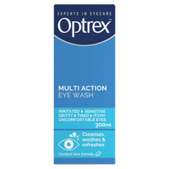 Optrex Multiaction Eye Wash with Eye Bath 300ml bottle front