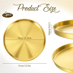 Oqqlin 3 Pcs Gold Round Tray inner diameter 30 cm 11.81 in