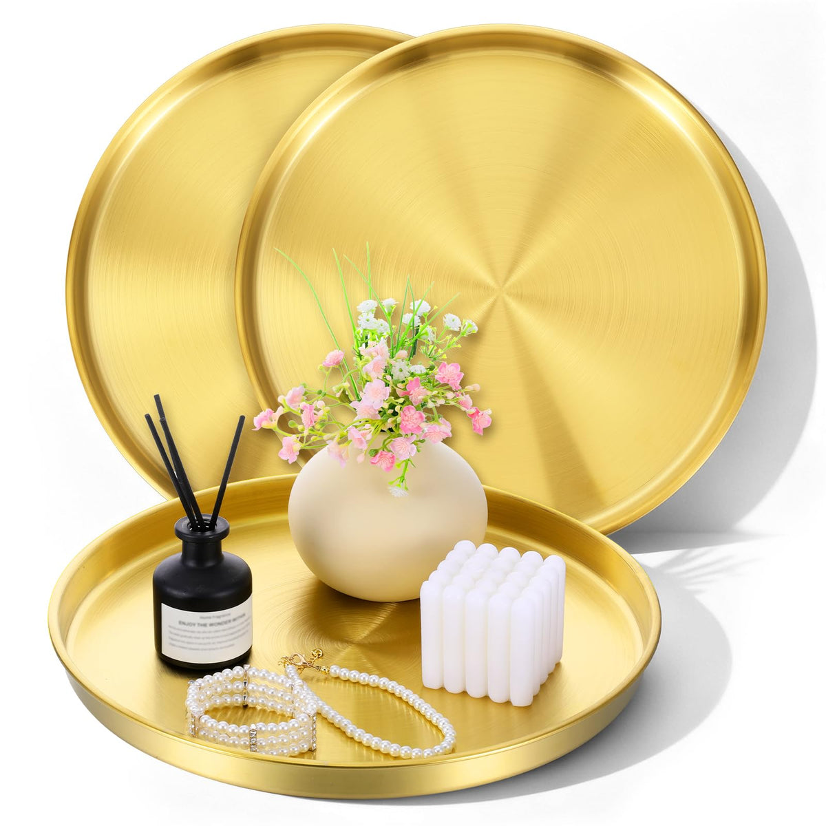 Oqqlin 3 Pcs Gold Round Tray outer diameter 31 cm 12.2 in