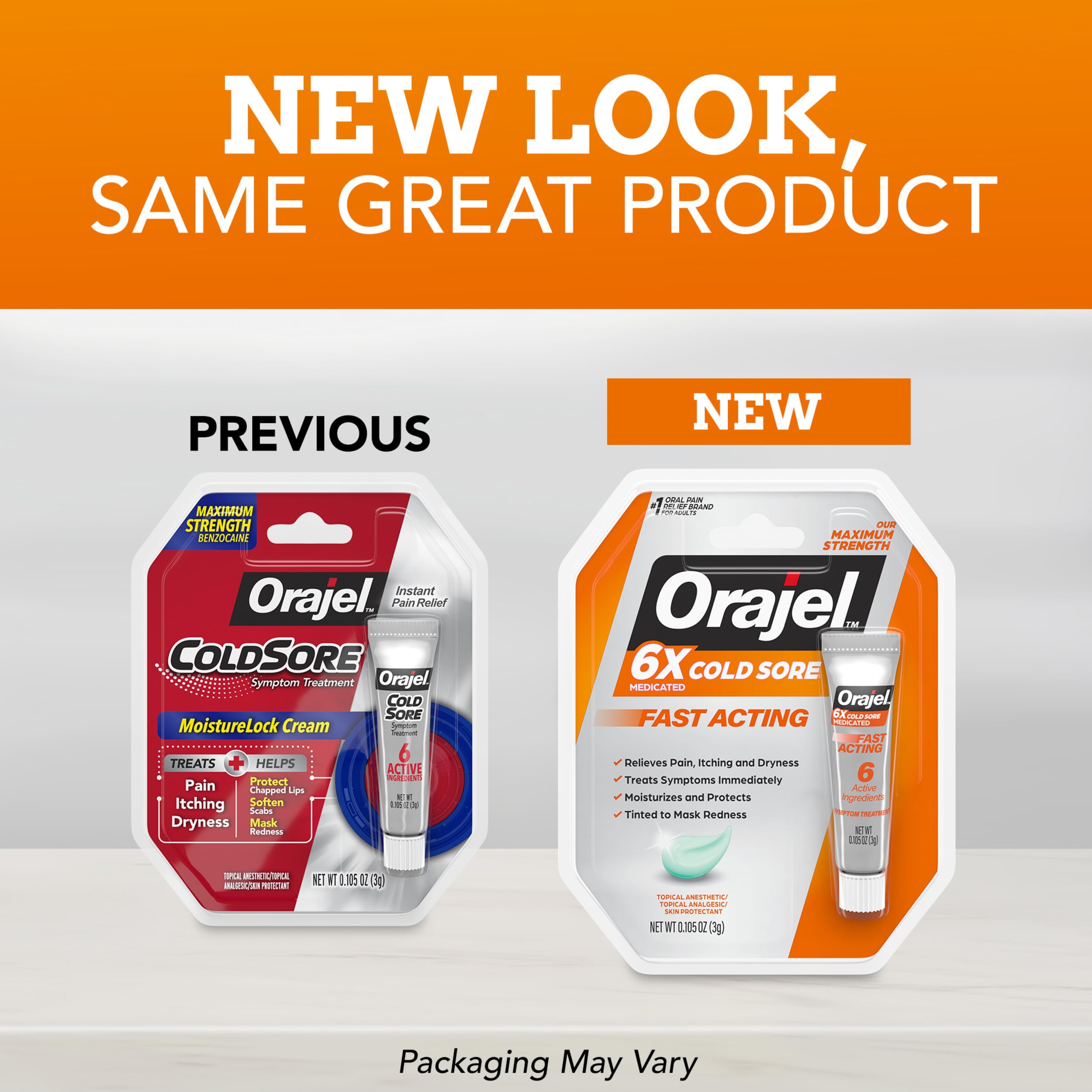 Orajel 6X medcated cold sore treatment packaging closeup