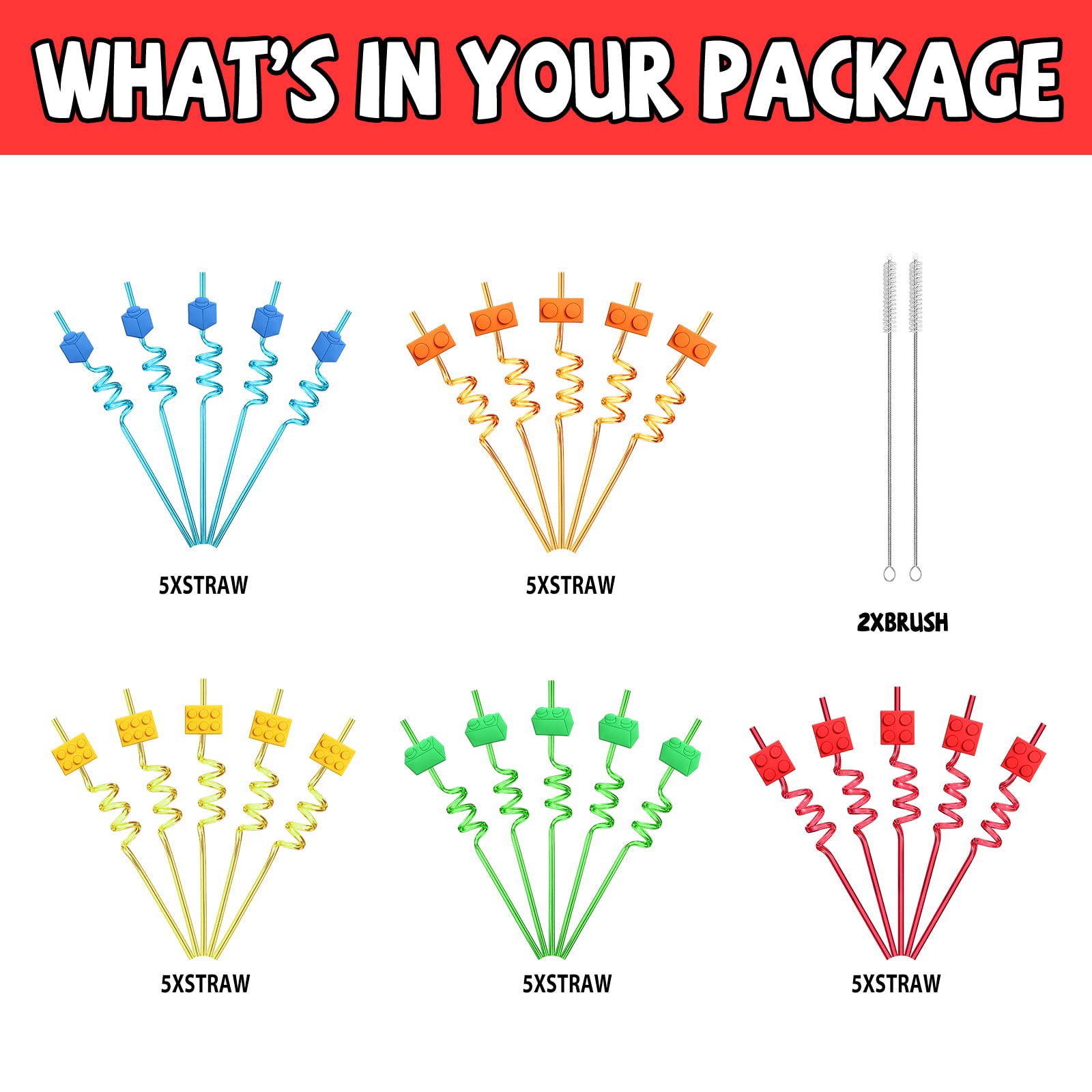 Building Blocks Party straws with yellow brick block pattern