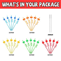 Building Blocks Party straws with yellow brick block pattern