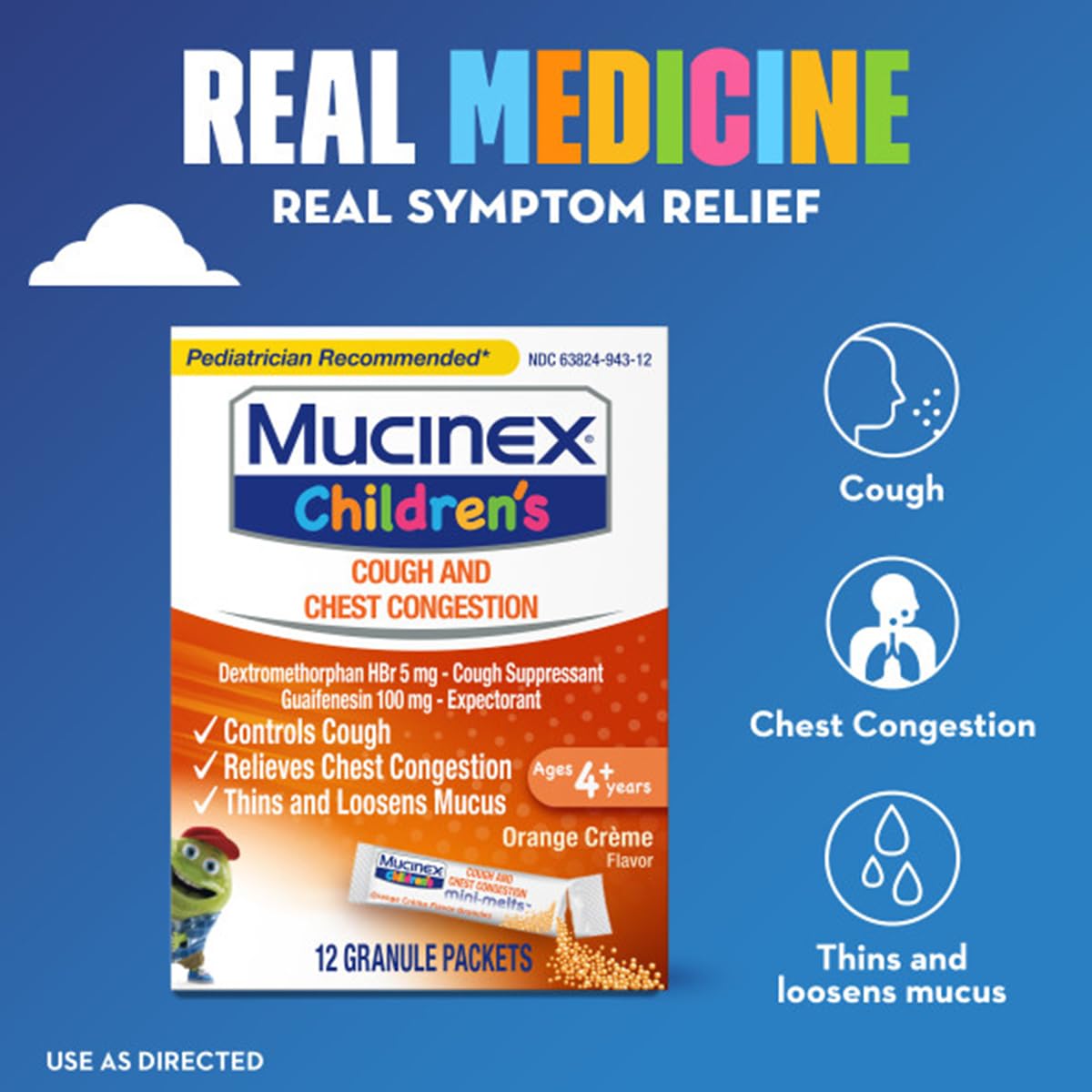 12 count Mucinex Children Mini-Melts packaging