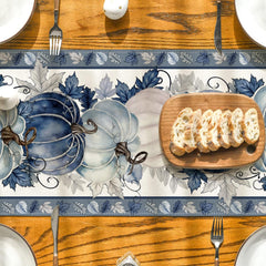 Durable polyester table runner with orange gingham design