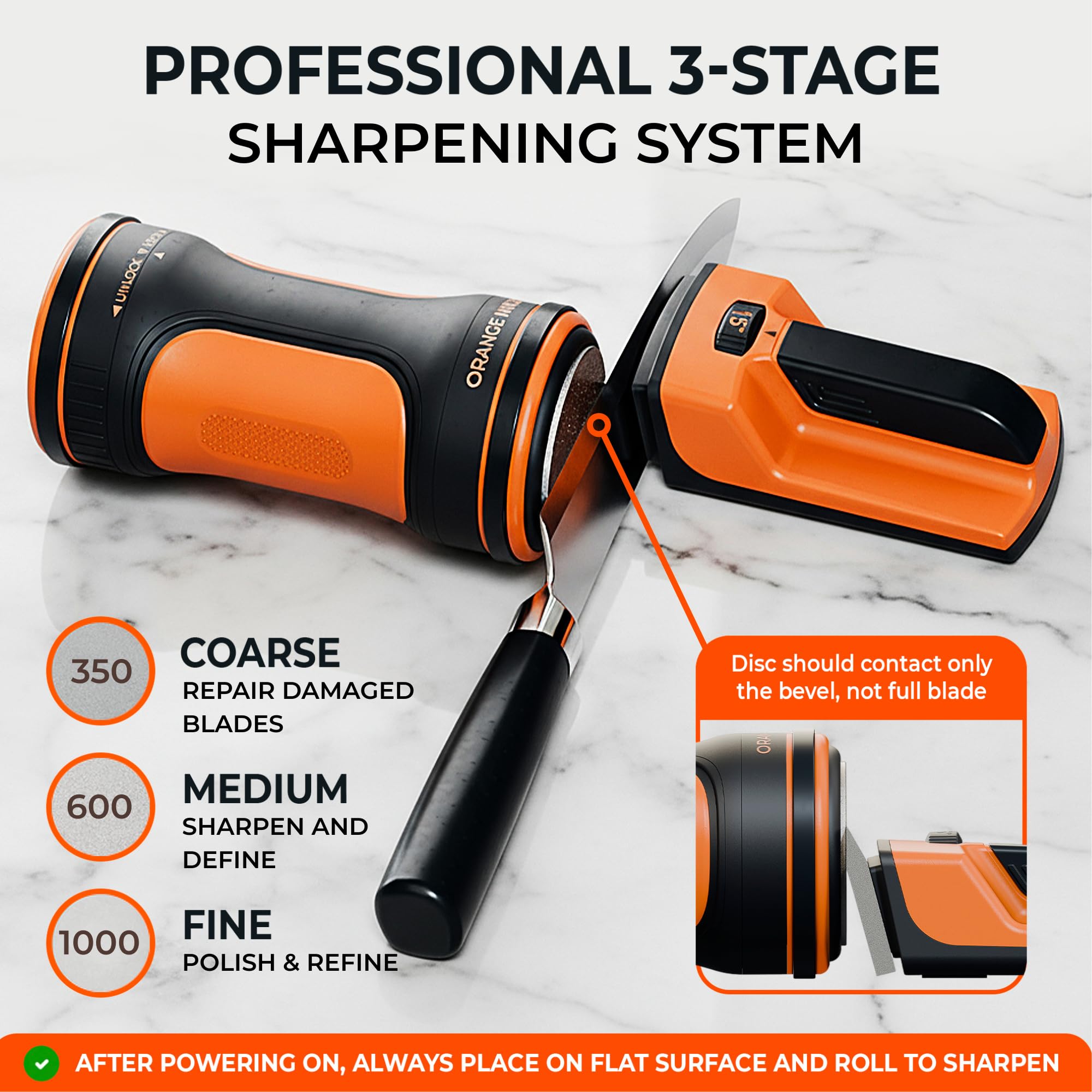 Magnetically locked blade in Orange Ninja sharpener