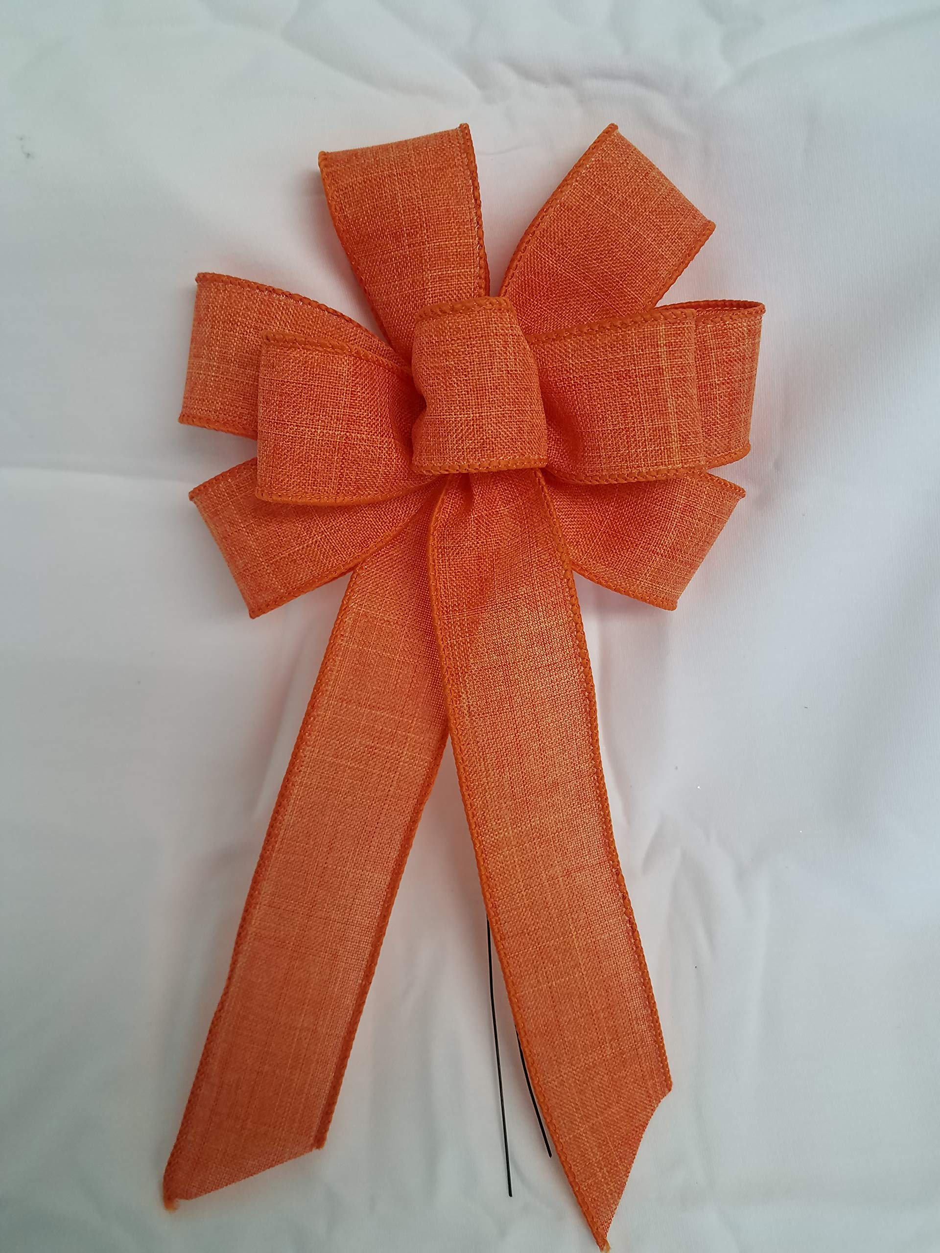 Wired orange linen wreath bow 5-6 inches