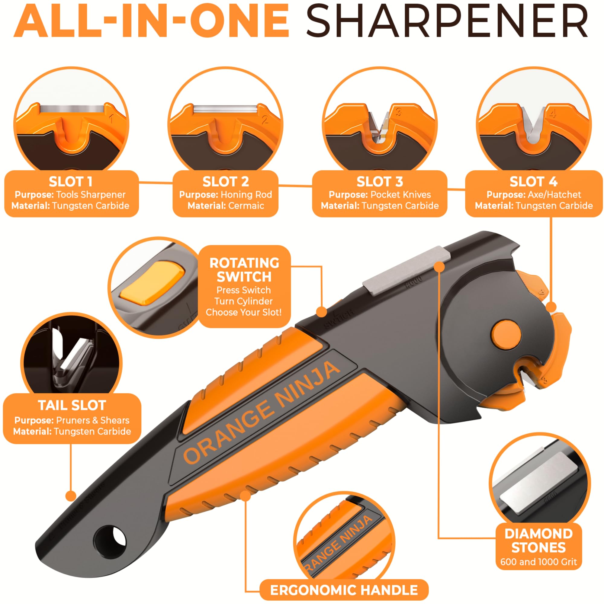 Orange Ninja axes and machetes sharpener