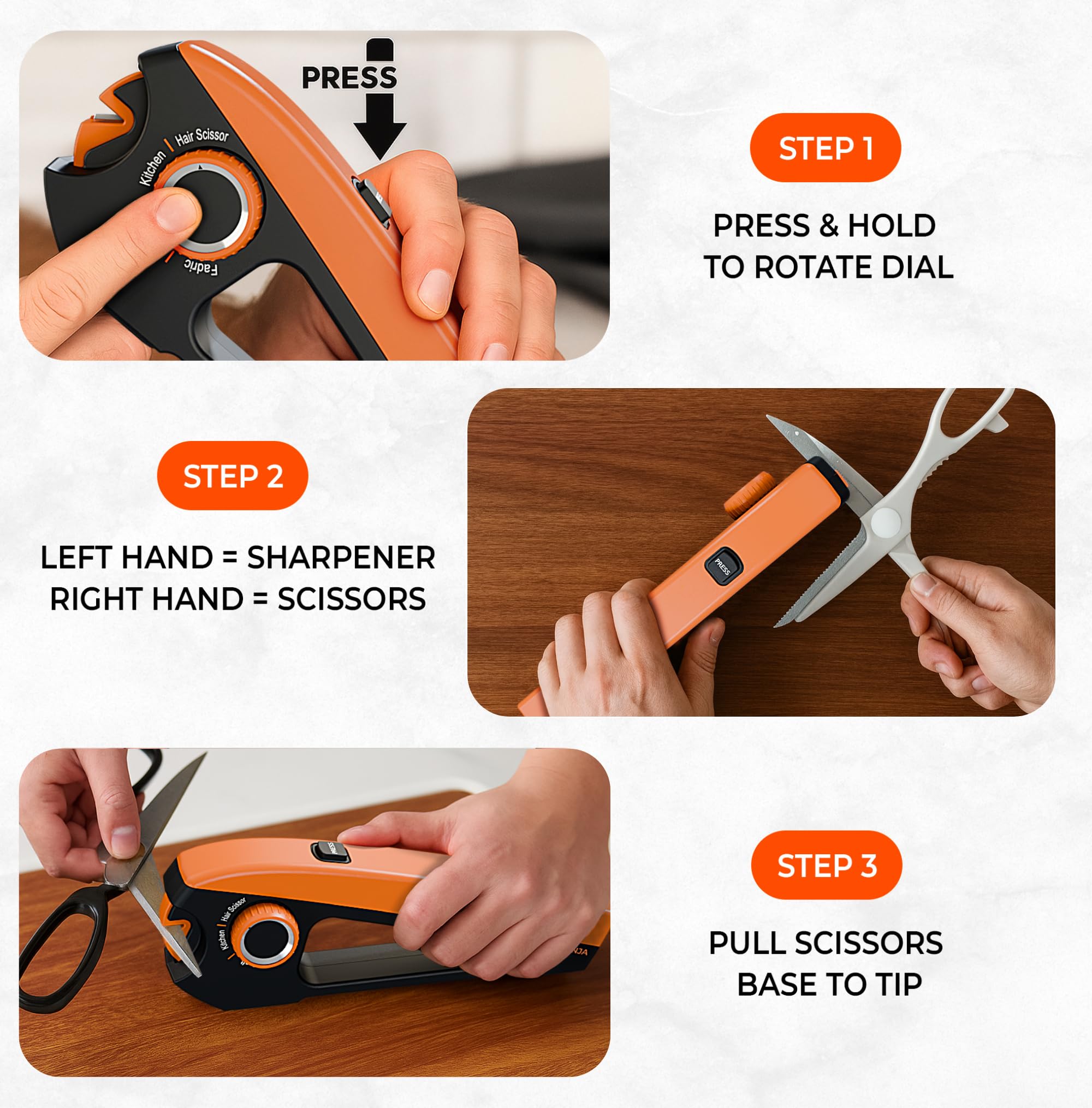 Orange Ninja Scissors Sharpener kitchen angle setting image