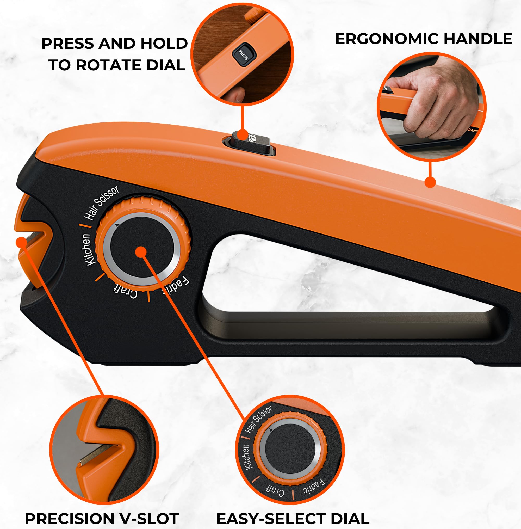 Orange Ninja Scissors Sharpener safety slot design image