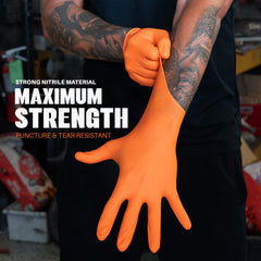 Orange nitrile gloves with raised diamond texture for grip
