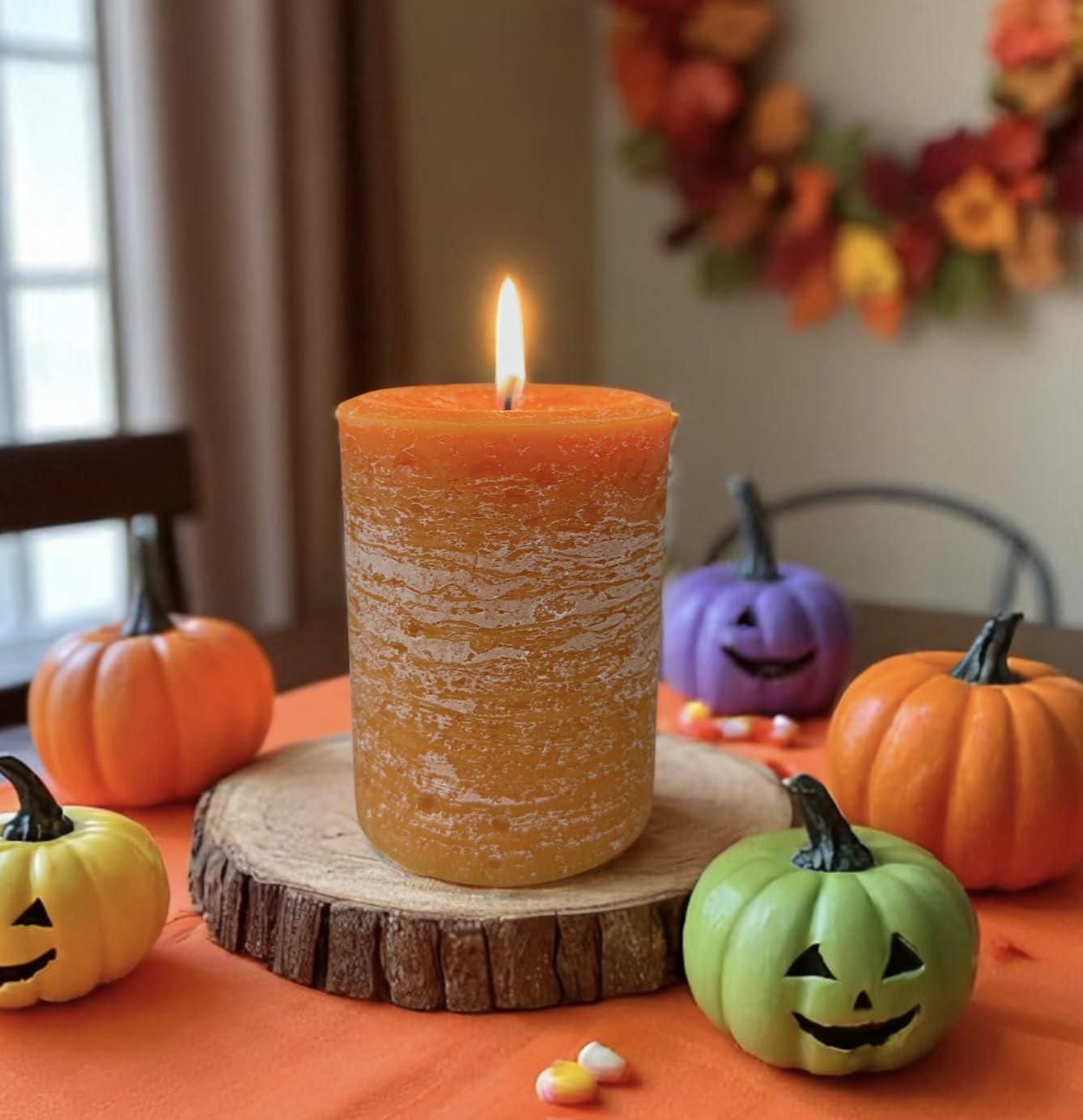 Mister Candle fall decor orange candle with cotton wick