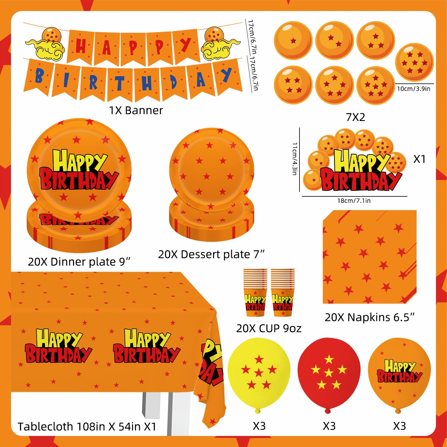 Orange red theme banner with Happy Birthday text for dragon party