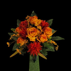 Realistic silk faux grave flowers in cone arrangement