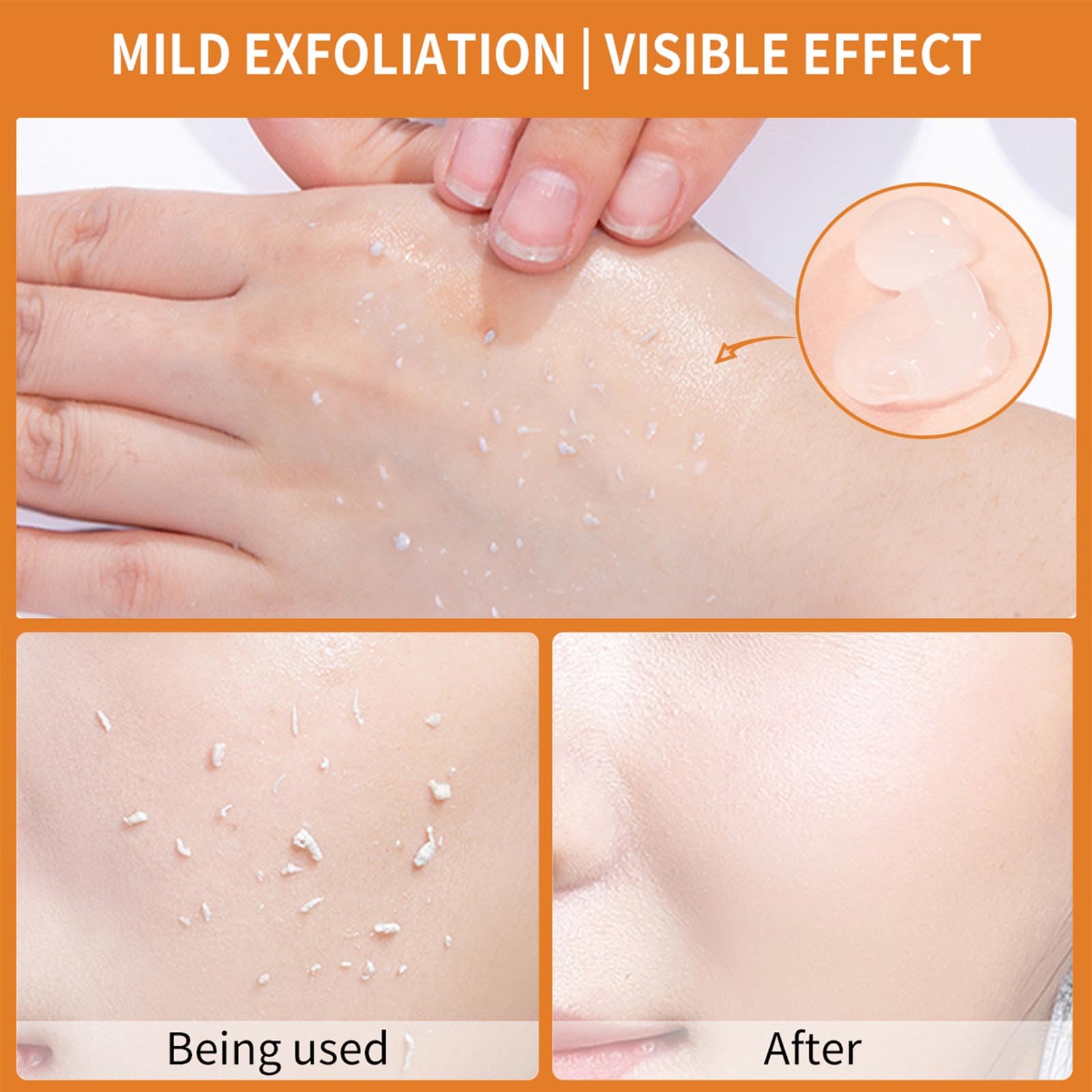 Product with orange scent and exfoliating beads