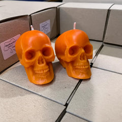 Orange skull candle set two pieces height 2.36 inches for spells