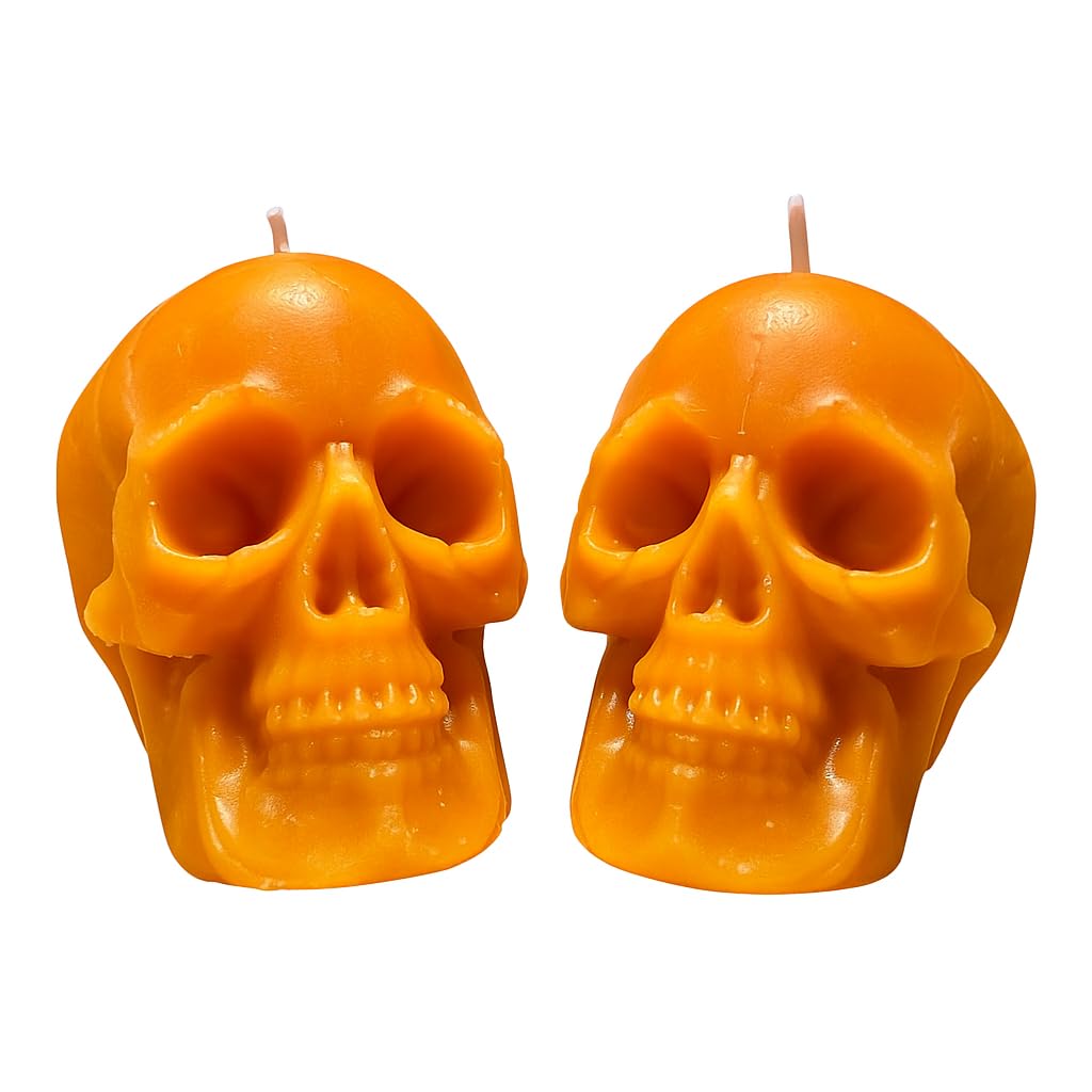 Two piece orange skull candles for spells height 2.36 inches
