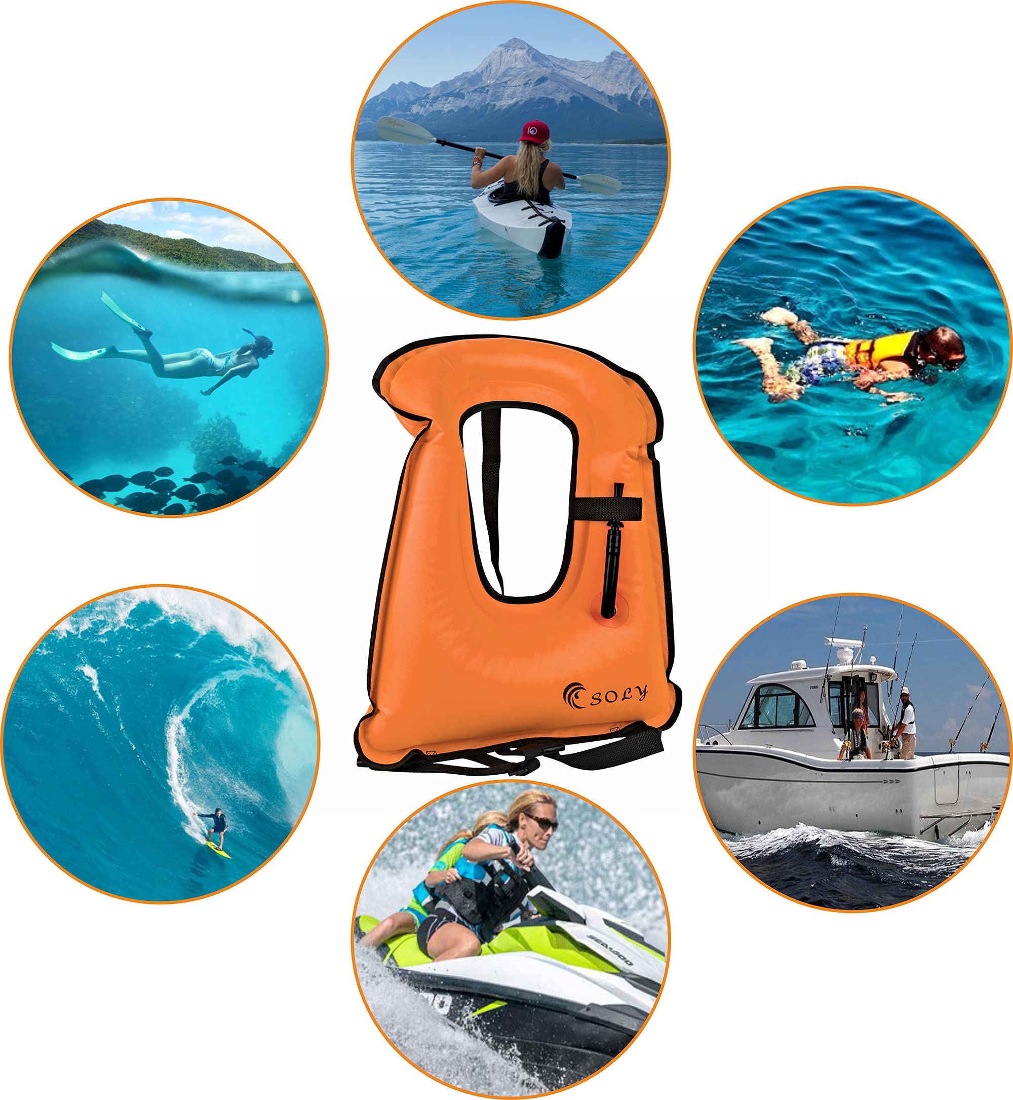 Compact orange snorkel vest for children 20-60 lbs