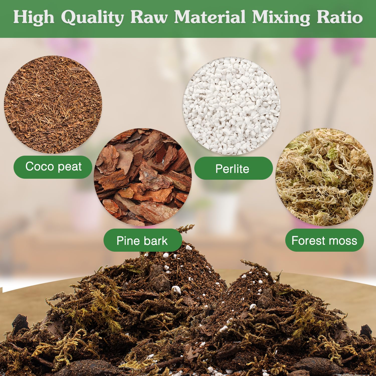 Orchid bark mix ingredients moss perlite coco peat pine bark