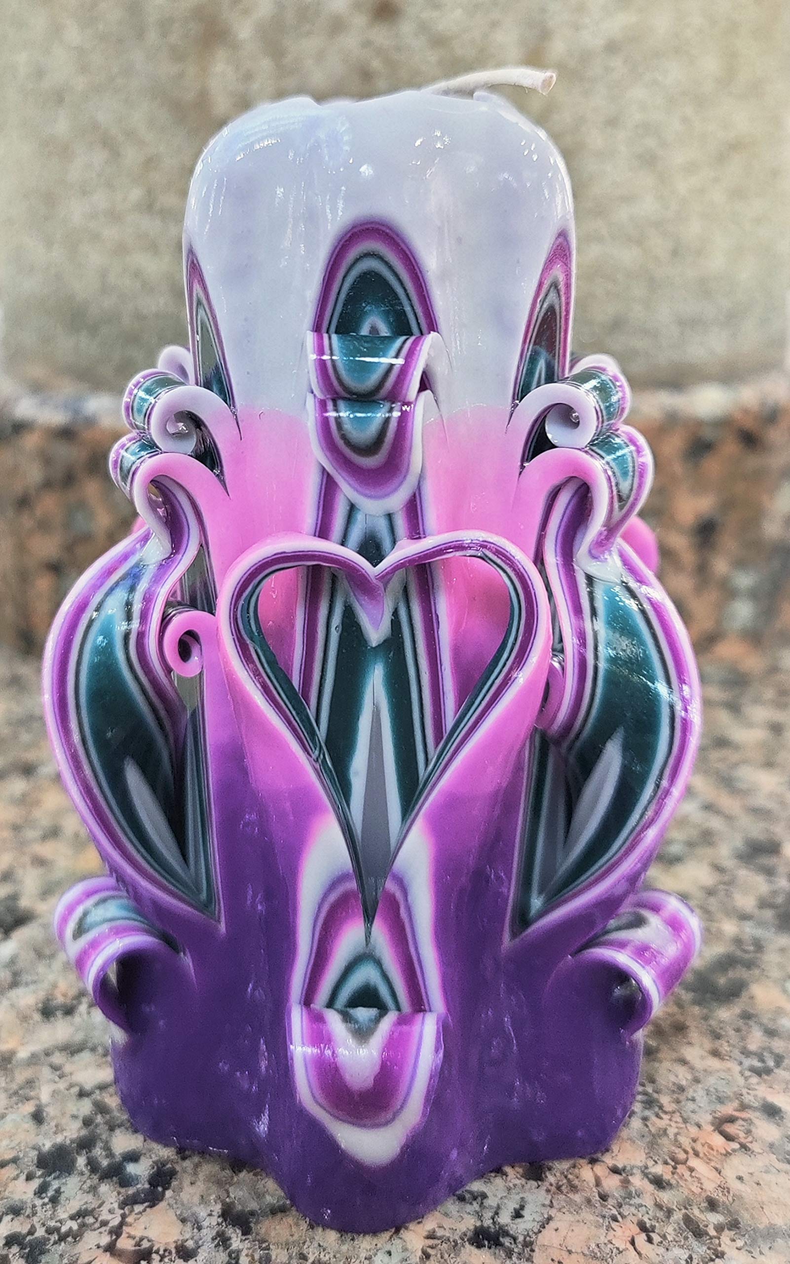 Ordagio handmade carved candle purple white home decor image 2