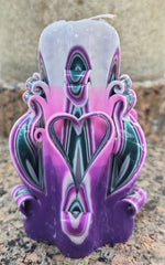 Ordagio handmade carved candle purple white home decor image 2