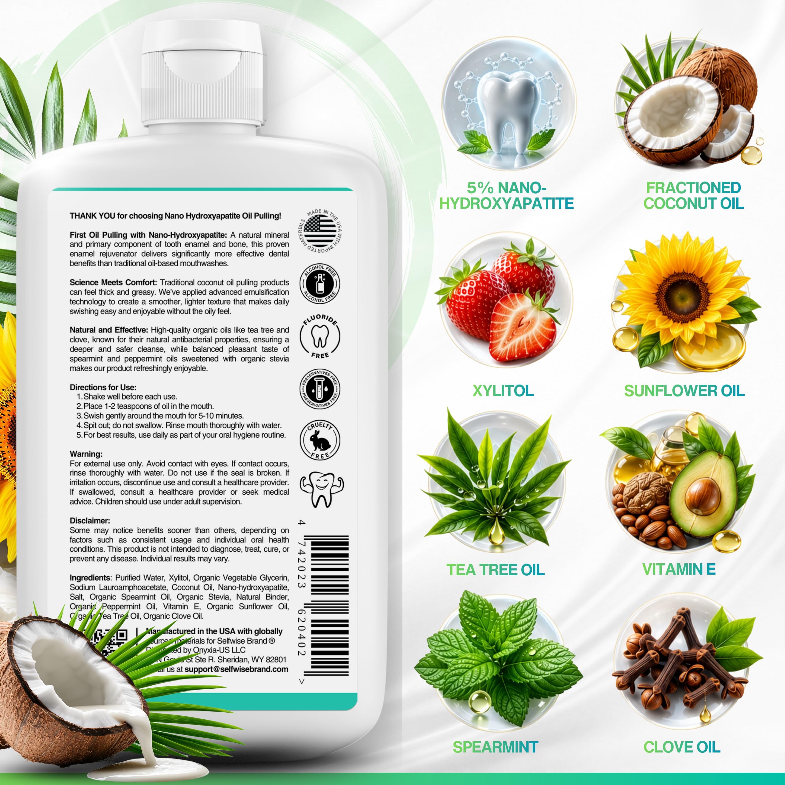 Smooth non-greasy mouthwash texture with mint flavor