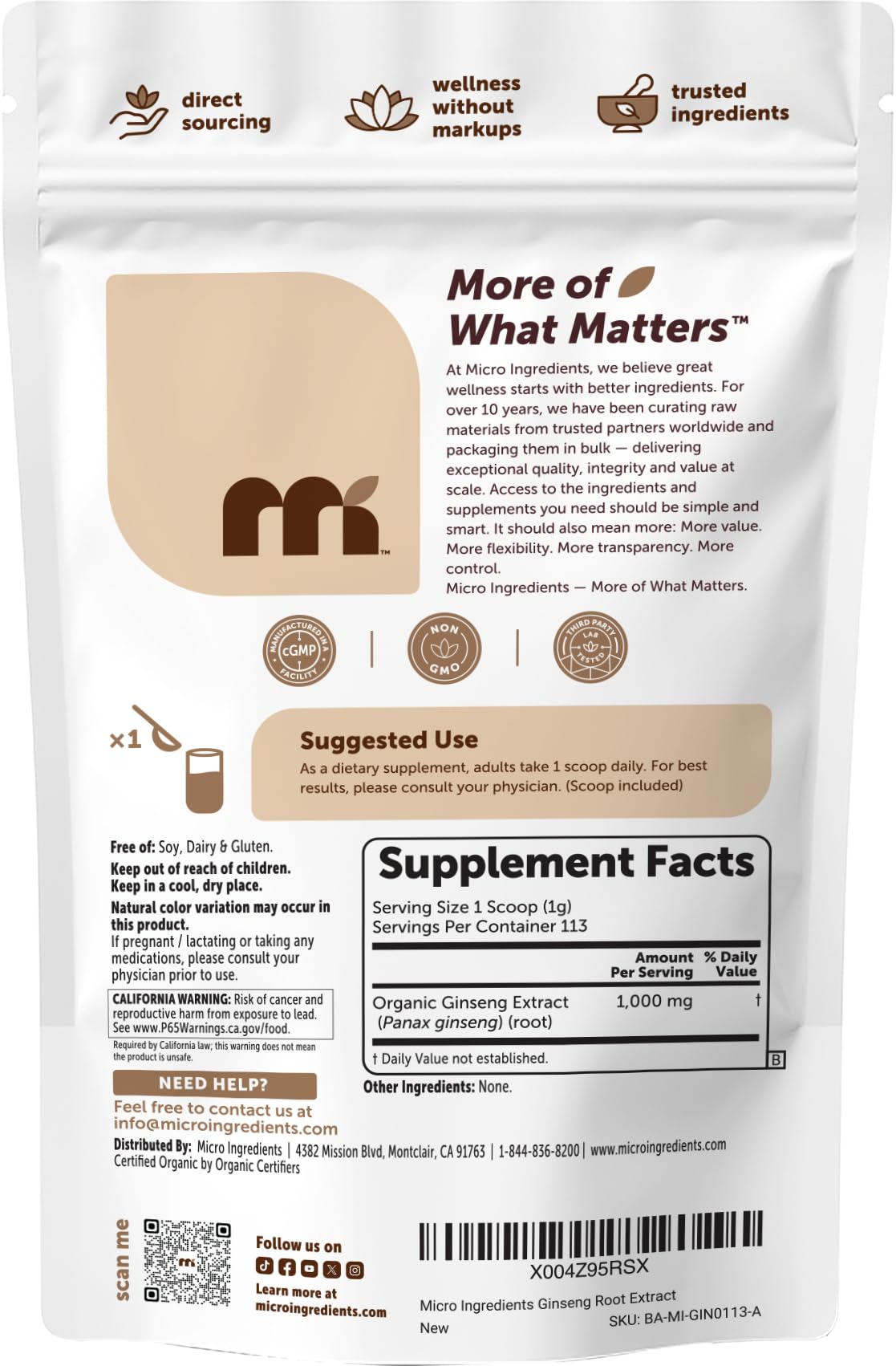 Third-party tested ginseng powder non-GMO vegan