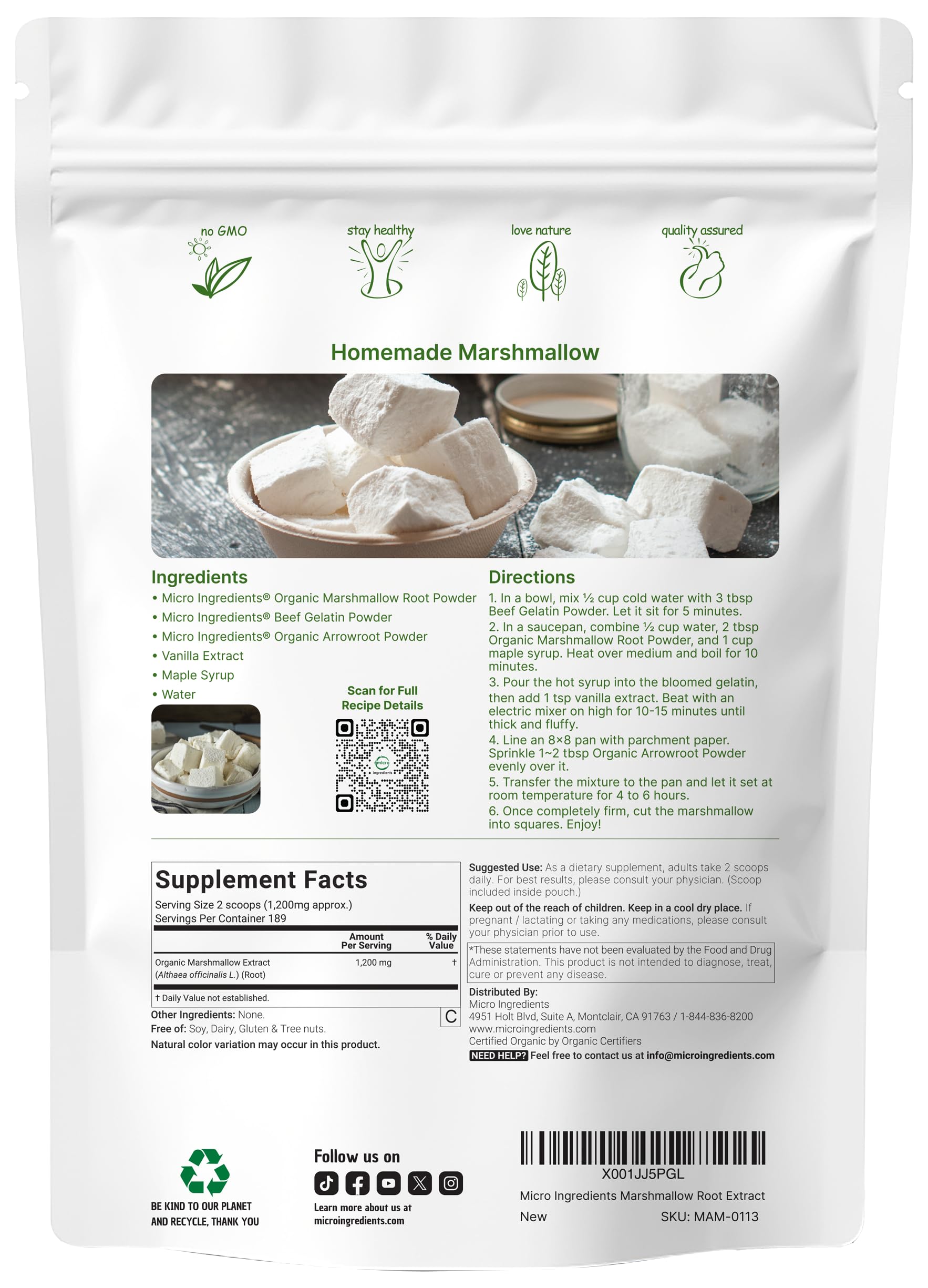 Organic marshmallow root powder derived from althaea officinalis L