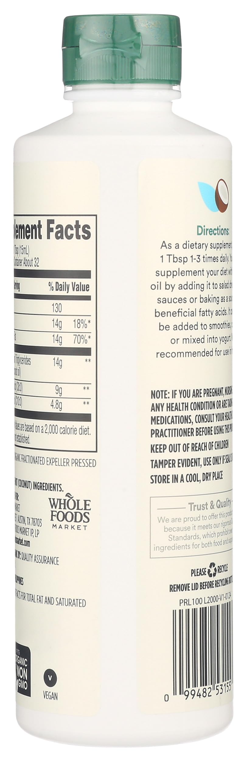Unflavored MCT oil derived from expeller-pressed organic coconut oil