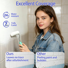 Low odor tile paint against porcelain surfaces