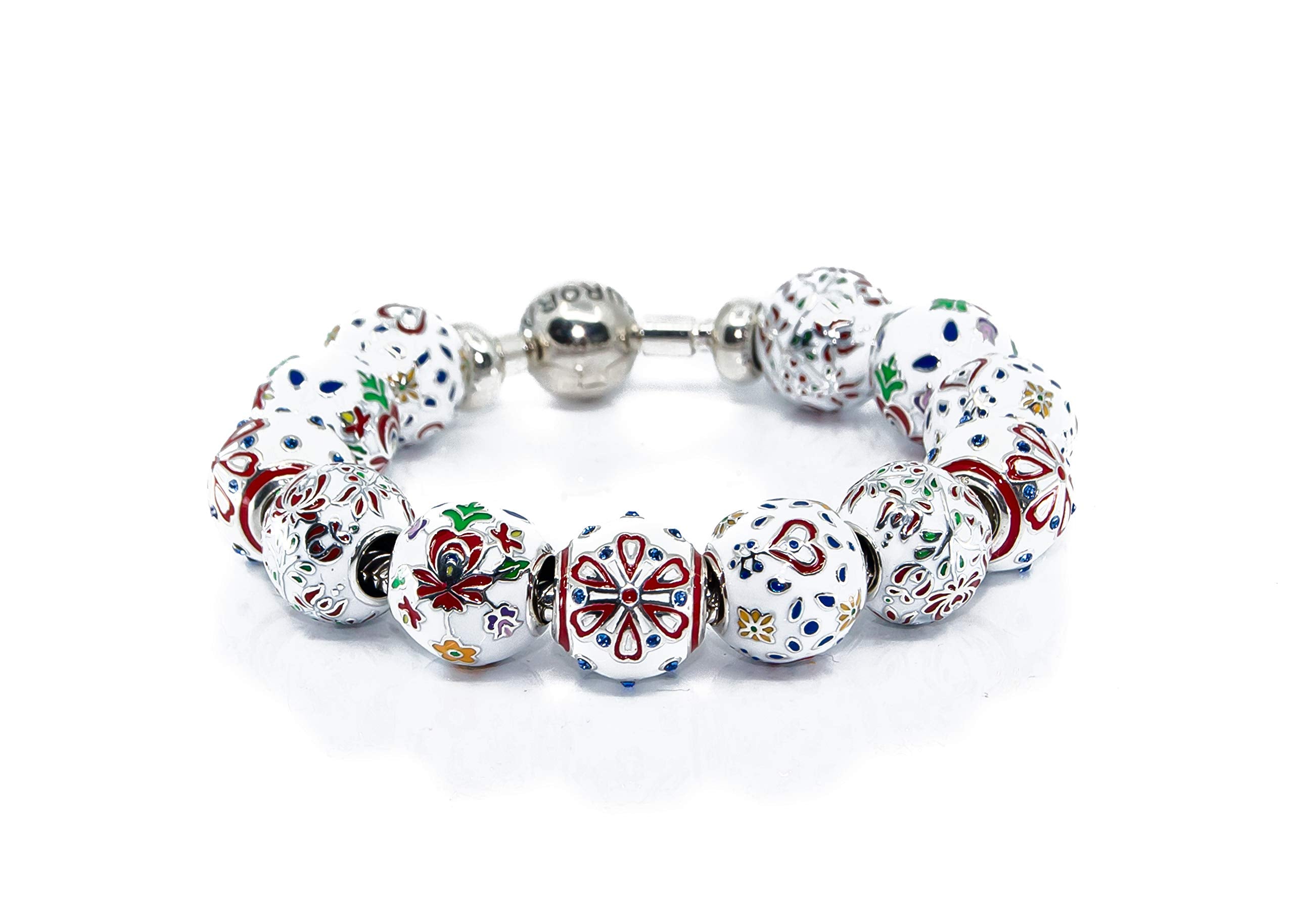 Enamel and sterling silver bead for bracelets