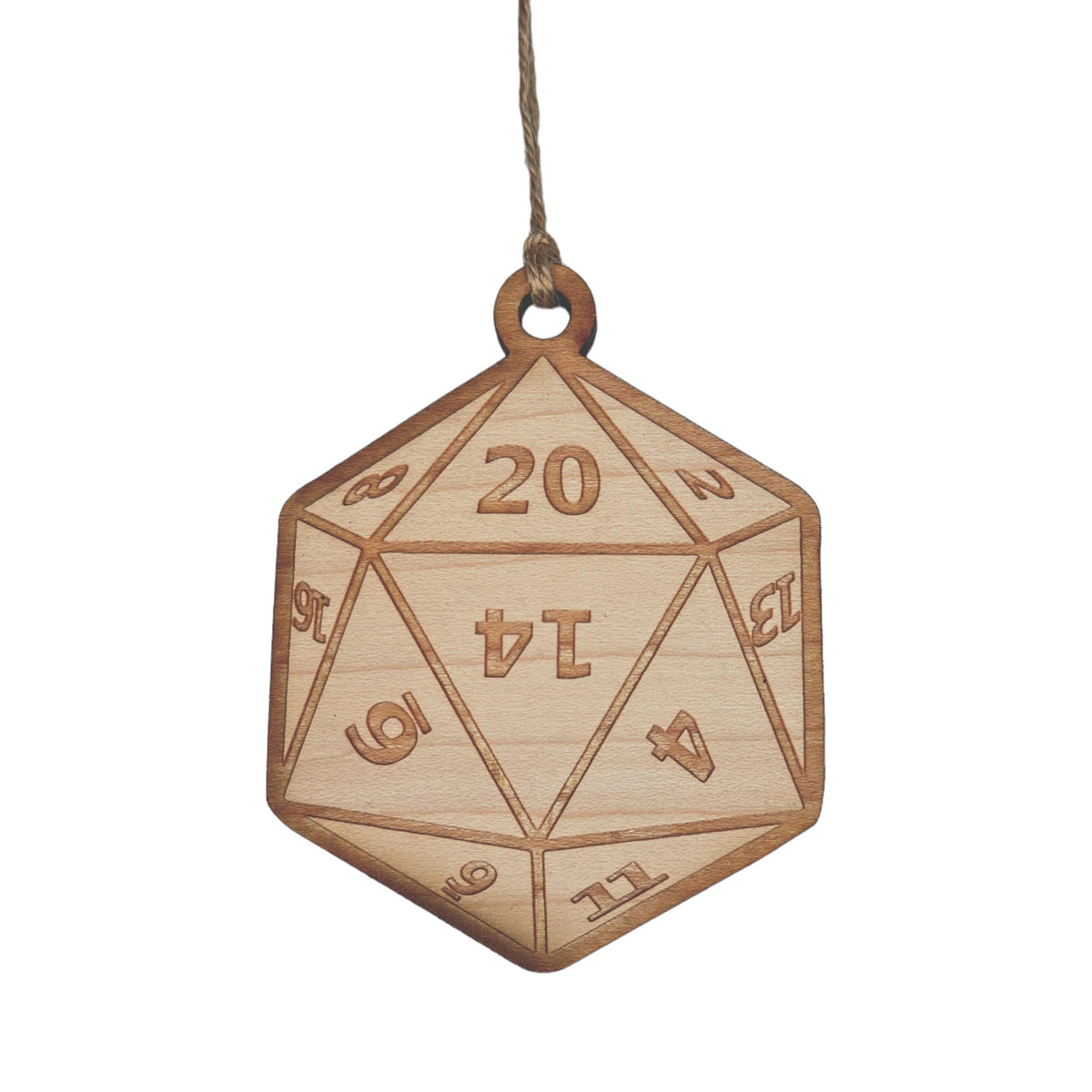 Ornament 20 sided dice made from maple wood
