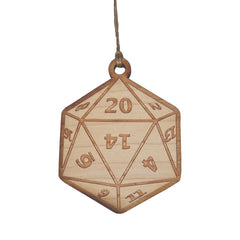Ornament 20 sided dice made from maple wood