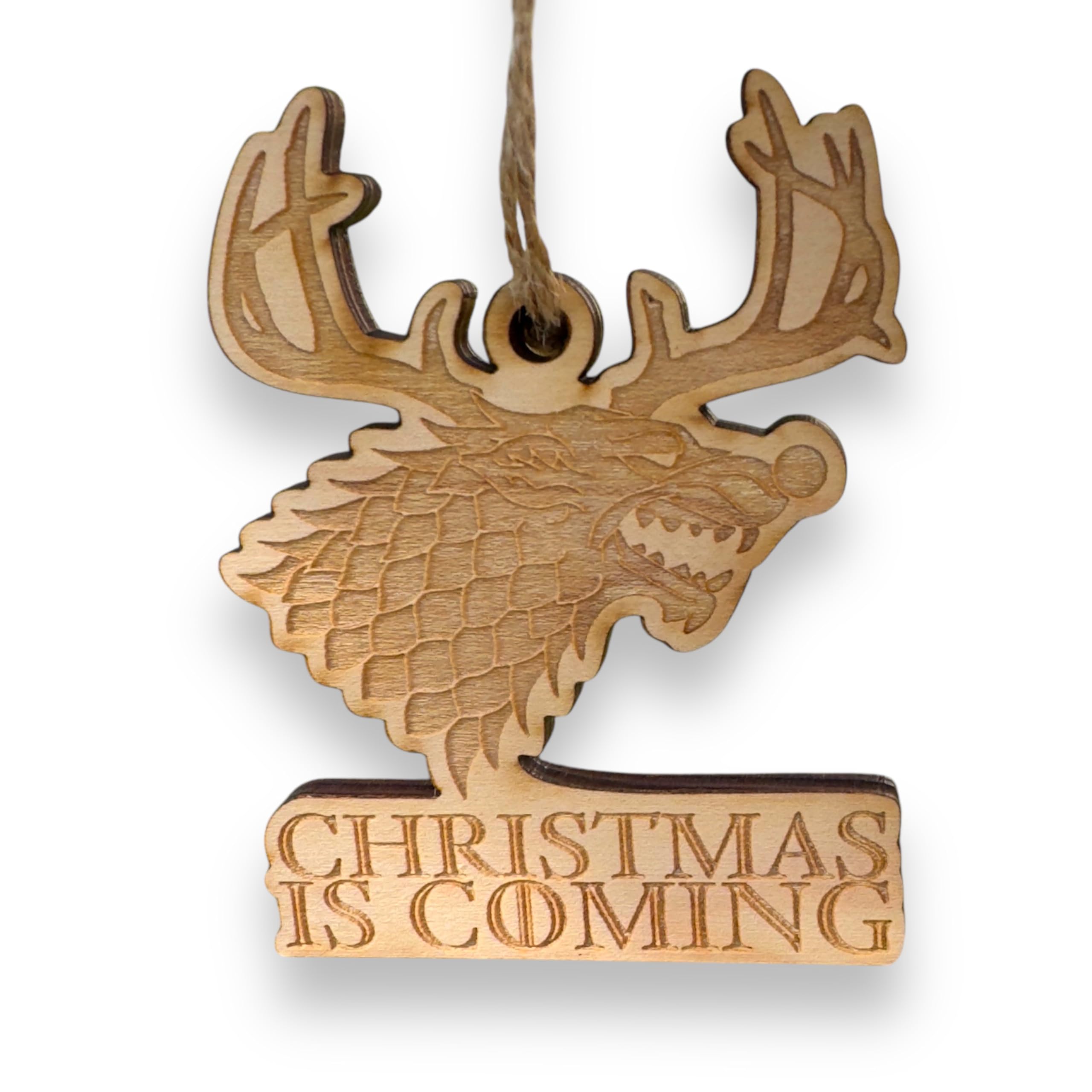 Ornament Christmas is Coming Raw Wood 4x3in Maple
