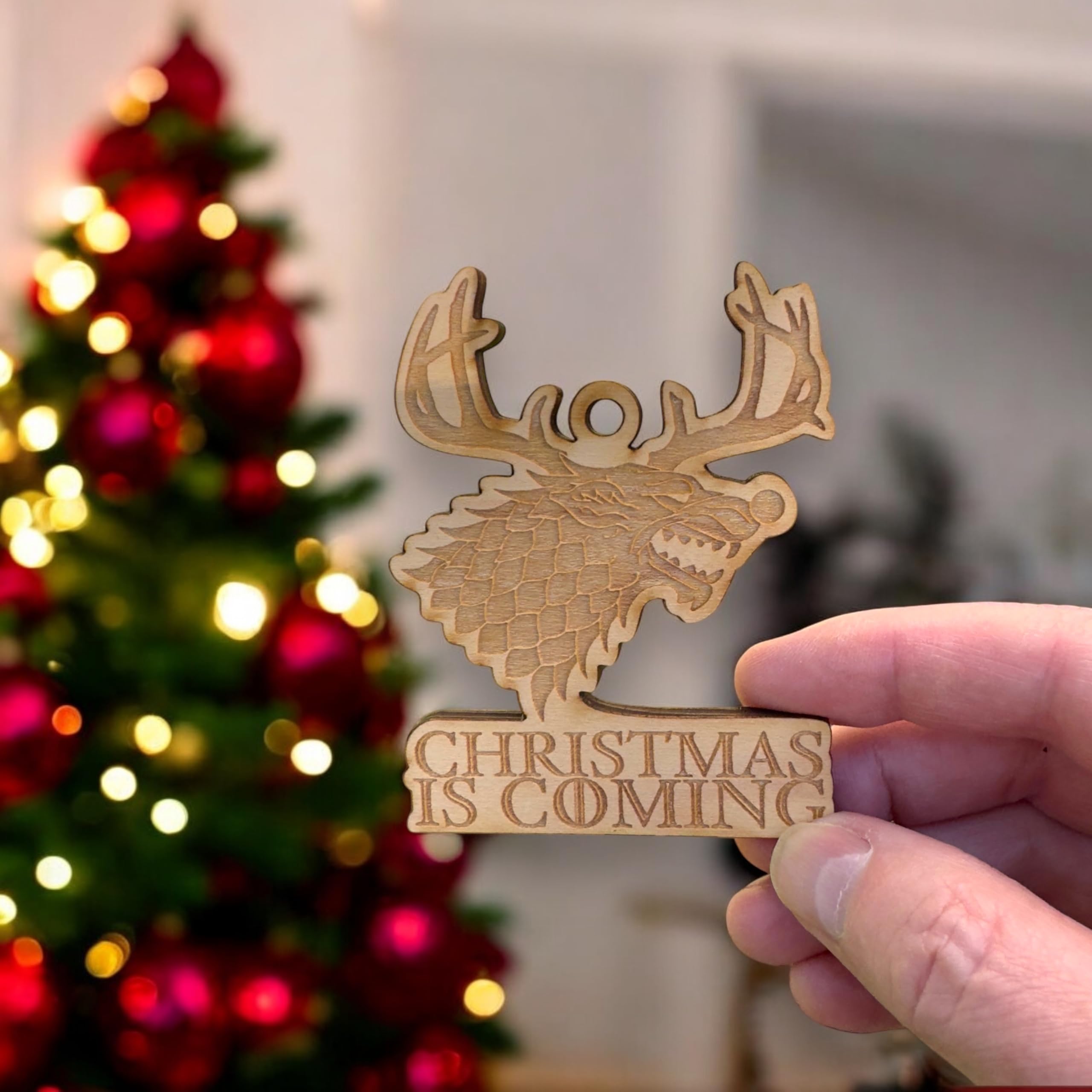 Ornament Christmas is Coming Raw Wood 4x3in Made in Texas