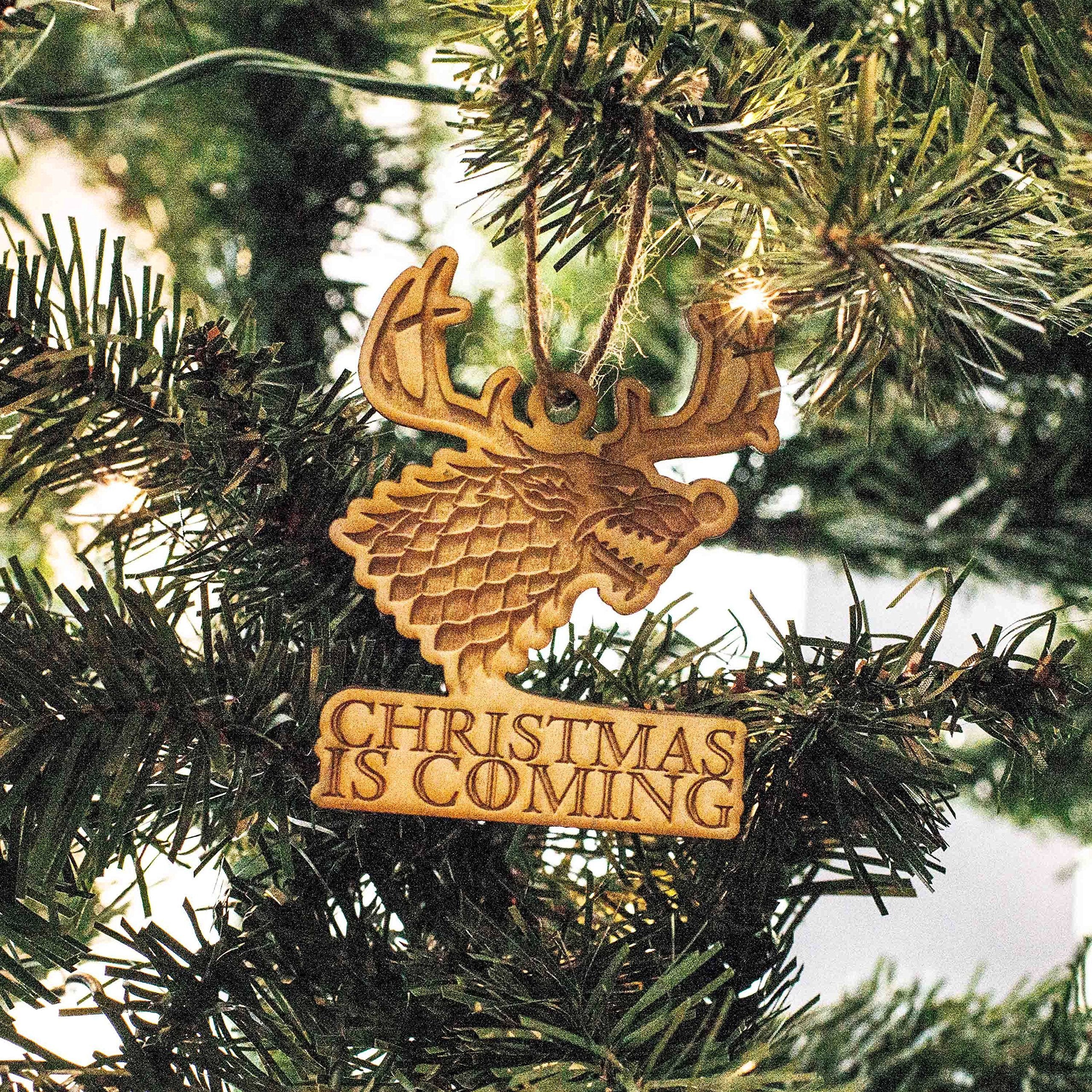 Ornament Christmas is Coming Raw Wood 4x3in Maple 1/4 inch thick Made in Texas